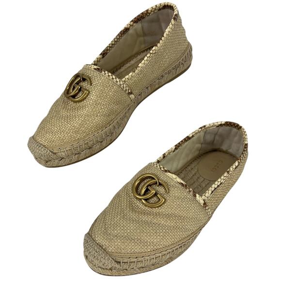 Gucci Beige Python and Raffia GG Marmont Espadrille Flats - Picture 8 of 16